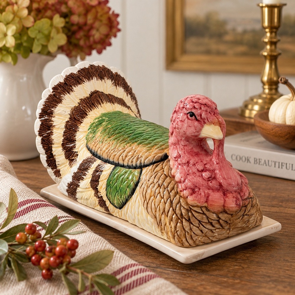 Vintage Brynn's Turkey Butter Dish Ceramic Thanksgiving Decor Made In Taiwan